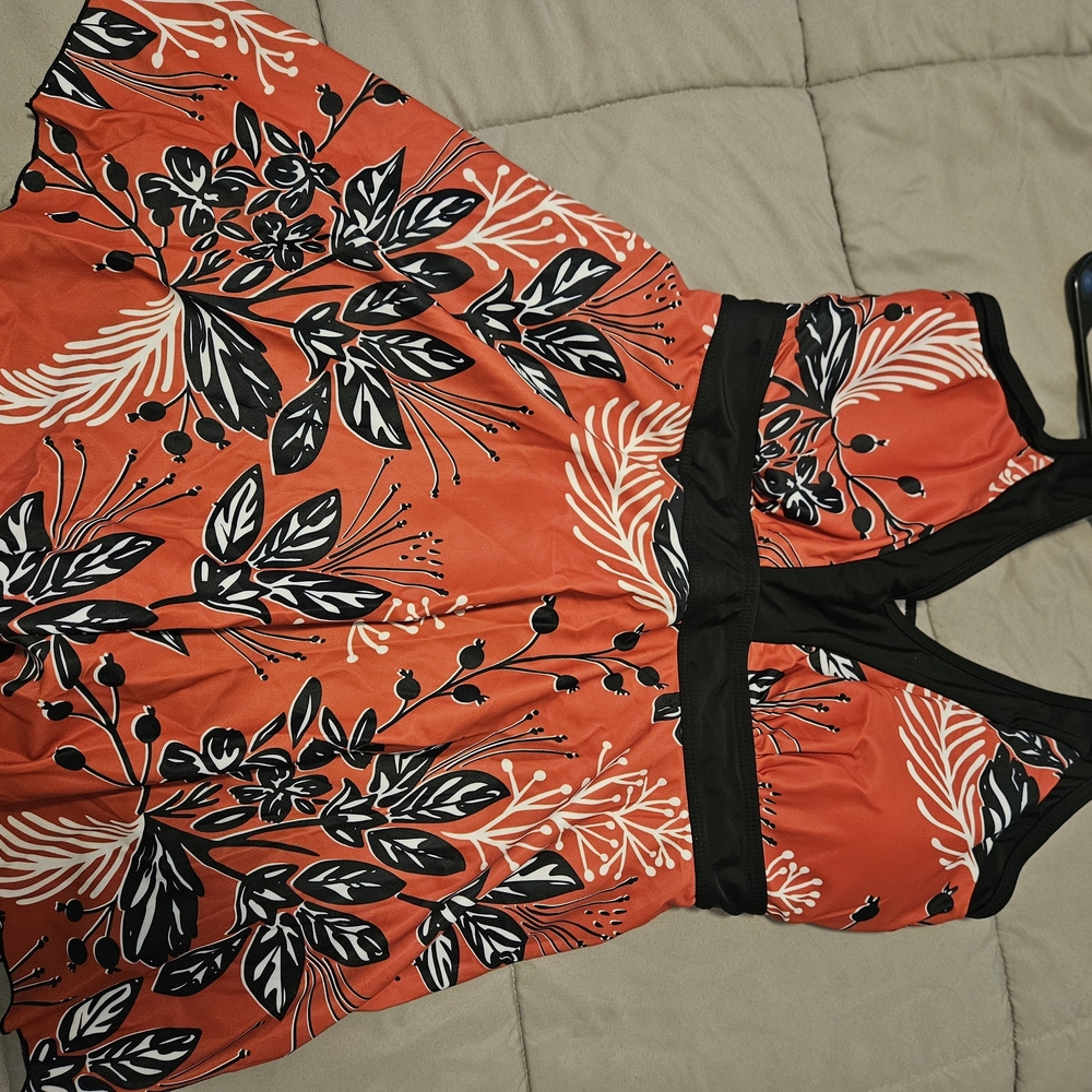 Tropical Floral Orange & Black Halter Dress